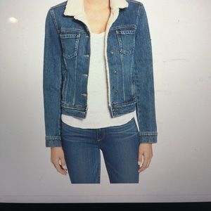 Leo faux shearling denim jacket light wash